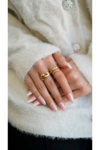 The Collection Set of 2 Modern Domed Vintage and Double Row Form Vip Gold Rings - Image 2