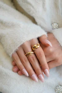 The Collection Set of 2 Modern Domed Vintage and Cross Form Vip Gold Rings - Image 2