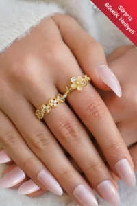 The Collection Daisy Vip Gold Ring Set with Rows of Daisy and Zircon Stones