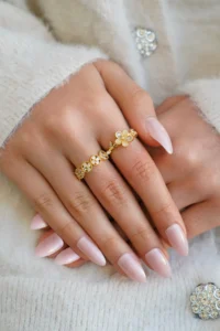 The Collection Daisy Vip Gold Ring Set with Rows of Daisy and Zircon Stones - Image 2