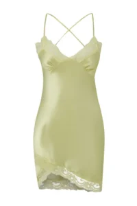 TRENDYOLMİLLA Yellow Lace and Slit Detailed Sleeveless Satin Weaving Nightgown - Image 3