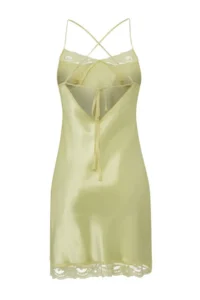 TRENDYOLMİLLA Yellow Lace and Slit Detailed Sleeveless Satin Weaving Nightgown - Image 4