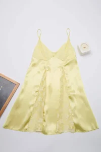 TRENDYOLMİLLA Yellow Lace and Ribbon/Bow Detailed Sleeveless Satin Weaving Nightgown - Image 3