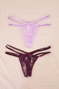 TRENDYOLMİLLA Plum-Lilac 2 Sets Lace Elastic Floral Thong Panties