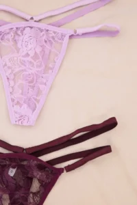 TRENDYOLMİLLA Plum-Lilac 2 Sets Lace Elastic Floral Thong Panties - Image 2