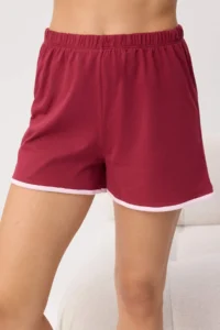 TRENDYOLMİLLA Burgundy 100% Cotton Biye Detailed OF shorts Knitting Pajama Set - Image 3