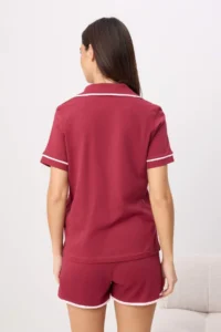 TRENDYOLMİLLA Burgundy 100% Cotton Biye Detailed OF shorts Knitting Pajama Set - Image 4