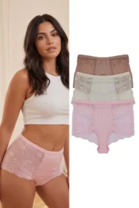 TRENDYOLMİLLA Brown-Multicolored 3 Sets single jersey hipster Lace Detailed Plain hipster Panties