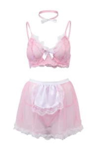 TRENDYOLMİLLA Pink Tulle/Lace Bacak Frilly Wireless Lingerie Underwear Set - Image 7