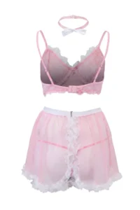 TRENDYOLMİLLA Pink Tulle/Lace Bacak Frilly Wireless Lingerie Underwear Set - Image 8