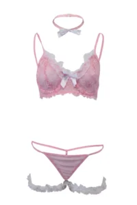 TRENDYOLMİLLA Pink Tulle/Lace Bacak Frilly Wireless Lingerie Underwear Set - Image 9