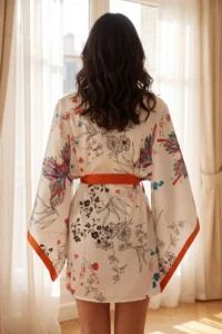 TRENDYOLMİLLA Orange 2 Sets Dowry Set Floral Satin Weaving Belted Robe + Nightgown - Image 5