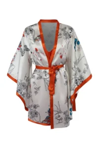 TRENDYOLMİLLA Orange 2 Sets Dowry Set Floral Satin Weaving Belted Robe + Nightgown - Image 6