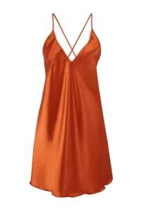 TRENDYOLMİLLA Orange 2 Sets Dowry Set Floral Satin Weaving Belted Robe + Nightgown - Image 8