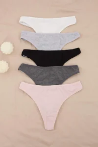 TRENDYOLMİLLA Gray-Multicolored 5 Sets single jersey Plain Thong Panties