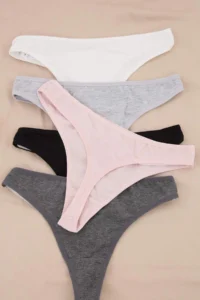 TRENDYOLMİLLA Gray-Multicolored 5 Sets single jersey Plain Thong Panties - Image 3