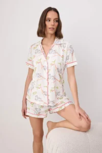 TRENDYOLMİLLA Multicolored 100% Cotton Koala Patterned Piped Knitting Pajama Set