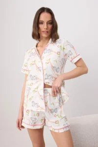 TRENDYOLMİLLA Multicolored 100% Cotton Koala Patterned Piped Knitting Pajama Set - Image 2
