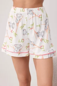 TRENDYOLMİLLA Multicolored 100% Cotton Koala Patterned Piped Knitting Pajama Set - Image 3