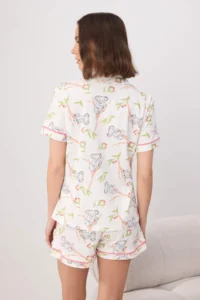 TRENDYOLMİLLA Multicolored 100% Cotton Koala Patterned Piped Knitting Pajama Set - Image 4