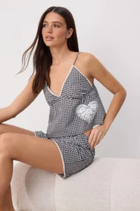 TRENDYOLMİLLA Black Printed shally Weaving Pajama Set - Image 3