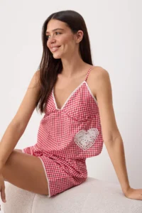 TRENDYOLMİLLA Red Printed shally Weaving Pajama Set