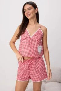 TRENDYOLMİLLA Red Printed shally Weaving Pajama Set - Image 3