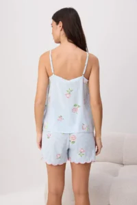 TRENDYOLMİLLA Mavi Floral shally Weaving Pajama Set - Image 4