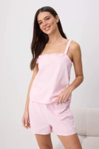 TRENDYOLMİLLA Pink Plain Voile Weaving Pajama Set