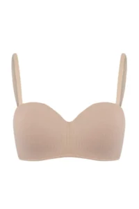 TRENDYOLMİLLA Brown-Multicolored 3 Sets Cotton Ribbed Covered Strapless Bra - Image 5