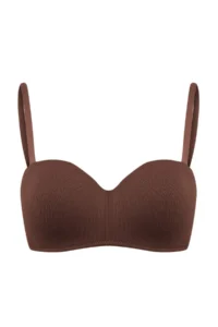 TRENDYOLMİLLA Brown-Multicolored 3 Sets Cotton Ribbed Covered Strapless Bra - Image 8