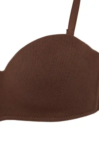 TRENDYOLMİLLA Brown-Multicolored 3 Sets Cotton Ribbed Covered Strapless Bra - Image 9