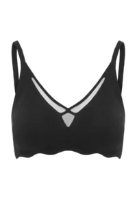 TRENDYOLMİLLA Black Micro Striped Tulle Detailed Covered bralette Bra