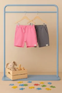 Gray-Pink Plain Knitting Shorts & Bermuda