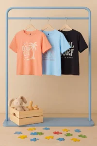 Orange-Black-Blue Plain Knitting T-Shirt