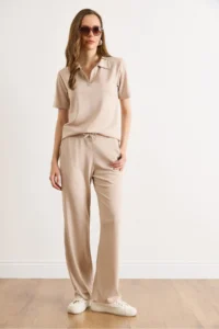 Olalook Women's Stone Polo Collar Top and Bottom Viscose Suit - Image 2