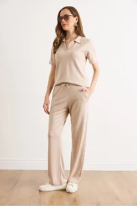 Olalook Women's Stone Polo Collar Top and Bottom Viscose Suit - Image 3