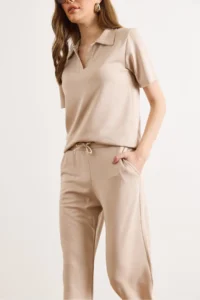 Olalook Women's Stone Polo Collar Top and Bottom Viscose Suit - Image 4