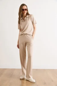 Olalook Women's Stone Polo Collar Top and Bottom Viscose Suit - Image 5