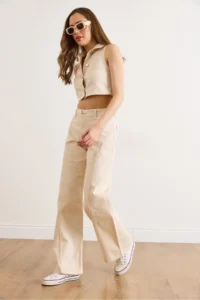 Olalook Women Cream Vest Pants DENIM Set - Image 4