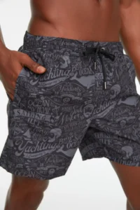 MAN Black Font Printed Standard Size Swimsuit Swim Shorts - Image 3