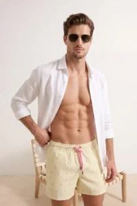 MAN Yellow Tropik Printed Standard Size Swimsuit Swim Shorts - Image 2