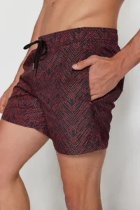 MAN Black-Orange Standard Size Geometric Swimsuit Swim Shorts