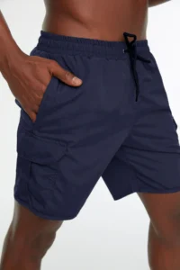 MAN Navy Blue Cargo with pocket Standard Size Swimsuit Swim Shorts - Image 2
