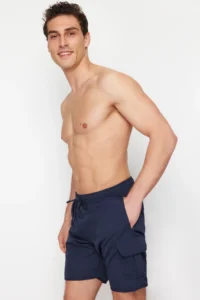 MAN Navy Blue Cargo with pocket Standard Size Swimsuit Swim Shorts - Image 5