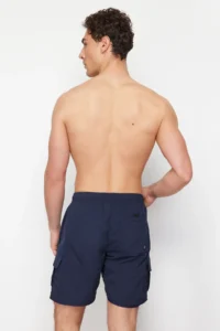 MAN Navy Blue Cargo with pocket Standard Size Swimsuit Swim Shorts - Image 7