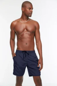 MAN Navy Blue Cargo with pocket Standard Size Swimsuit Swim Shorts - Image 8
