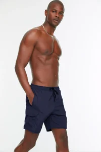 MAN Navy Blue Cargo with pocket Standard Size Swimsuit Swim Shorts - Image 9