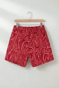 MAN Burgundy Standard Ebru pattern Swim Shorts - Image 3
