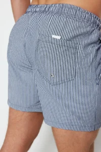 MAN Navy Blue Striped seersucker Material Swimsuit Swim Shorts - Image 6